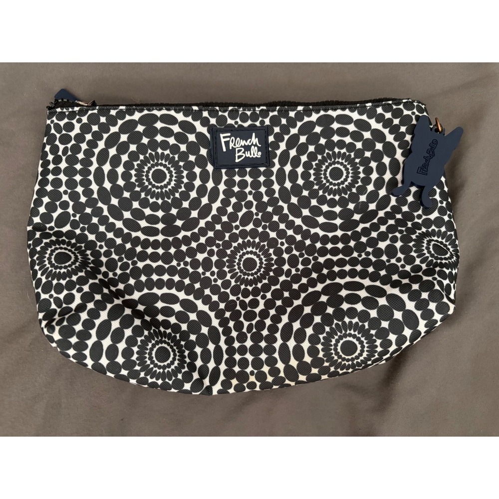 French Bull Black White Geometric Optical Dot Cosmetic Bag Pouch Frenchie Pull